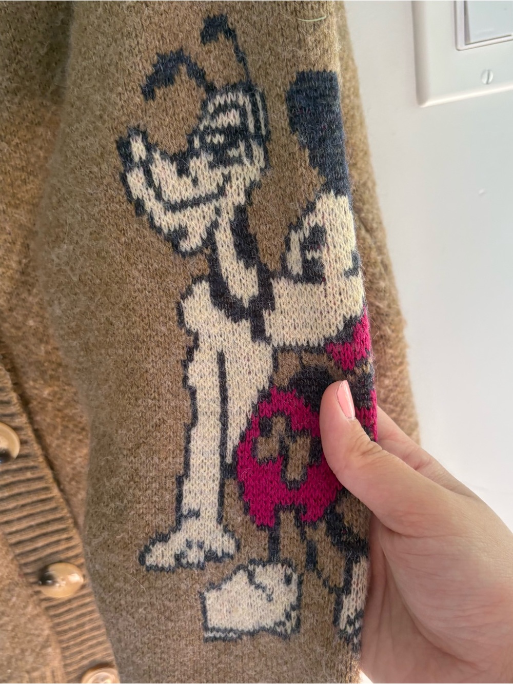 Vintage Disney Character Knit Cardigan Brown Earth Tone Graphic Grandma Core S/M - Picture 5 of 9